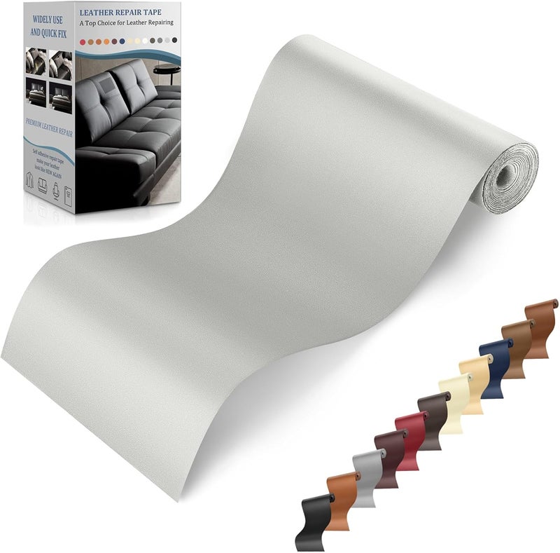 YAFLC Self Adhesive Leather Repair Tape Kit, 4"x 63" Leather Repair Patch for Furniture, Leather Repair Patch for Car seat, Sofas, Couch, Boat Seat Light Gary - Image 1